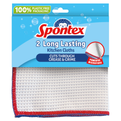 Spontex 2 Long Lasting Kitchen Cloths, 36 x 36cm