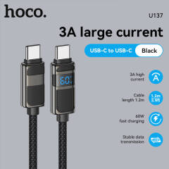 HOCO 60W Charging Data Cable with Power Display Type-C to Type-C 1.2M - Black