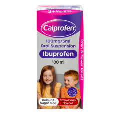 Calprofen Oral Suspension Ibuprofen 3+ Months Strawberry Flavour 100ml