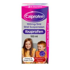 Calprofen Oral Suspension Ibuprofen 3+ Months Strawberry Flavour 100ml