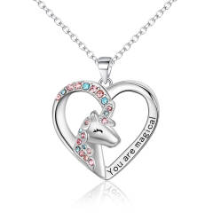 Love Heart Unicorn Necklace for Girls, 925 Sterling Silver CZ You are Magical Unicorn Pendant Necklace Gift for Daughter Granddaughter