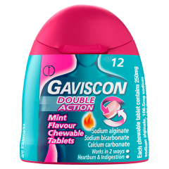 GAVISCON DOUBLE ACTION HEARTBURN & INDIGESTION MINT FLAVOUR TABLETS X12