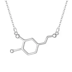 Ever Faith 925 Sterling Silver Happiness Neurotransmitter Necklace, Molecule Chemistry Necklace Birthday Christmas Jewellery Gifts for Science Lovers/Women/Girls