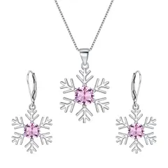 Ever Faith Snowflake Jewelry Set, CZ 925 Sterling Silver Pedant Necklace Set, Leverback Earrings Set