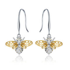 Ever Faith Bee Earrings 925 Sterling Silver Cubic Zirconia Hollow out Animal Bumblebee Hook Jewellery Gifts for Women Girls