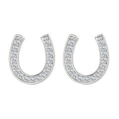 Ever Faith 925 Sterling Silver Horseshoe Stud Earrings, CZ Lucky Horseshoe Earrings Jewellery Gifts for Women Girls