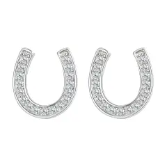 Ever Faith 925 Sterling Silver Horseshoe Stud Earrings, CZ Lucky Horseshoe Earrings Jewellery Gifts for Women Girls