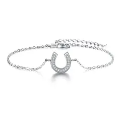 Ever Faith Women's 925 Sterling Silver Clear Cubic Zirconia Lucky Horseshoe Adjustable Link Bracelet