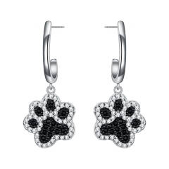 Ever Faith 925 Sterling Silver Cubic Zirconia Dogs Paws Footprint Drop DangleEarrings for Women Cute Jewelry Gift for Bitrhday Anniversary Chrismas