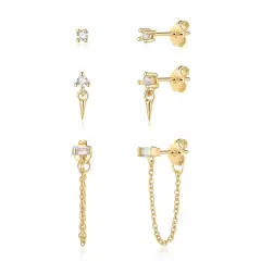 Ever Faith 3Pair Stud Chain Earrings, Earrings Set Stud Earrings for women Chain Earrings, Hypoallergenic Earrings