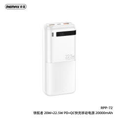 REMAX Piloteer Series 20W+22.5W Fast Charging Power Bank Digital Power Display 20000mAh RPP-72 White