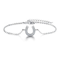 Ever Faith Women's 925 Sterling Silver Clear Cubic Zirconia Lucky Horseshoe Adjustable Link Bracelet