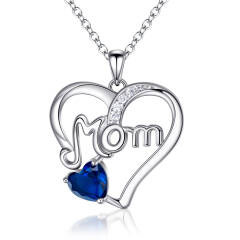 Ever Faith Mom Necklace S925 Silve CZ September Birthstone Heart Pendant Mothers Necklace Mothers Day Birthday Gifts for Women, Grandma