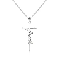 Ever Faith 925 Sterling Silver Cross Necklace, Religious Church Faith Cross Hope Believe Choker Necklace Birthday/Mothers Day/Valentines Day/Christmas Jewellery Gift for Women Girls