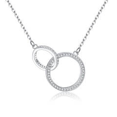 2 Circle Necklace for Women Girls, 925 Sterling Silver CZ Double Rings Interlocking Mother Daughter Friendship Necklace Jewelry Gift