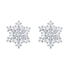 Ever Faith Women's 925 Sterling Silver Cubic Zirconia Winter Snowflake Flower Stud Earrings