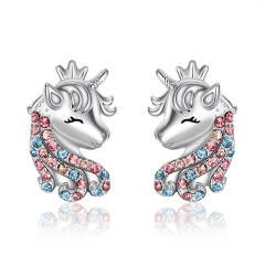 Unicorn Earrings for Girls, 925 Sterling Silver CZ Lucky Unicorn Stud Earrings Birthday Christmas Jewellery Gifts for Daughter Granddaughter