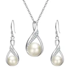 Ever Faith Women's 925 Sterling Silver Wedding Bridal CZ Freshwater Cultured Pearl/Simulated Opal Infinity Pendant Necklace Earrings Set Valentines/Mothers Day/Birthday/Christmas Jewellery Gift for Her