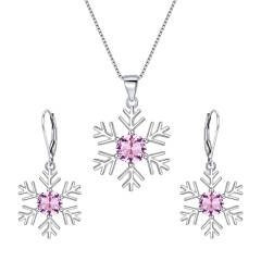 Ever Faith Snowflake Jewelry Set, CZ 925 Sterling Silver Pedant Necklace Set, Leverback Earrings Set