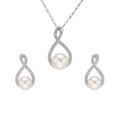 Ever Faith Women's 925 Sterling Silver CZ Freshwater Cultured Pearl 8 Infinity Necklace Earrings Set