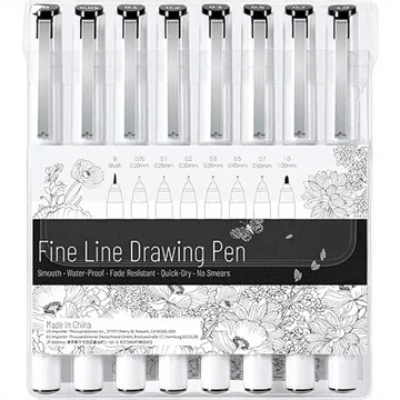 Ohuhu Feinlinierstifte - 8er-Pack, wasserdicht, schnelltrocknend, farbbeständig, mit 7 verschiedenen Feinlinierstiftspitzen und 1er Brush-Pen für Zeichnen, Kunstillustration, Skizzieren und Manga, Neujahrsmarkt, Top-Geschenkideen