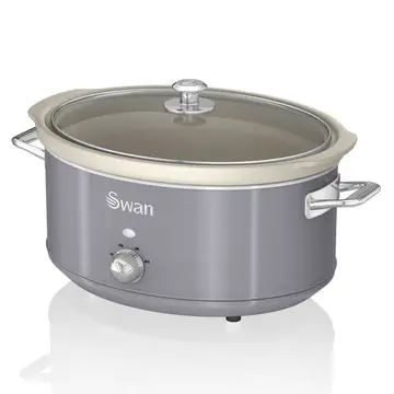 SWAN 6.5L Retro Slow Cooker - Retro Grey, 320W, with 3 Temperature Settings, Keep Warm Function, SF17031GRN