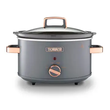 TOWER Cavaletto 3.5L Slow Cooker - Grey & Rose Gold, with 3 Heat Settings, Removable Pot and Cool Touch Handles, T16042GRY