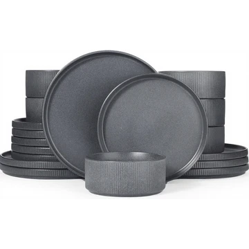 Richmount Starlight Serie Geschirr-Set  - 18-teilig， für 6 Personen， Keramik， mit Servierplatten， Salattellern und Müslischalen， spülmaschinen- und mikrowellengeeignet， matt dunkelgrau
