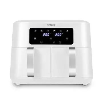 TOWER T17137WHT Vortx Dual Basket Air Fryer with Two 4.25L Baskets, 2400W, White & Chrome