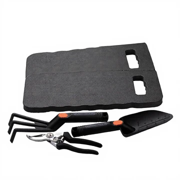 BLACK+DECKER Gartenwerkzeug-Set 4-tlg. - Kniekissen, Astscheren, Schaufel und Kralle - 13 mm