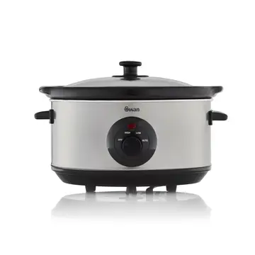 SWAN 3.5L Oval Stainless Steel Slow Cooker - 3.5L, 200W, Silver, with 3 Cooking Settings, SF17020N
