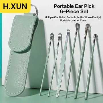 ochama Oorsmeer verwijder set 6-delig leren etui veilig en draagbaar essentieel voor thuis en reizen willekeurige kleur