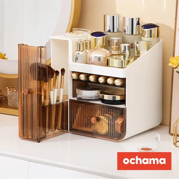 ochama Make-up-Organizer Schreibtisch-Organizer Make-up-Box Augenbrauenstift Foundation Puderdose Eyeliner Lippenstift Augenbrauenbürste Puderpinsel Handcreme Make-up-Bürste Schubladen-Make-up-Box Schlafzimmer-Toilettentisch Pflegeprodukte Place-to-put-famous-perfume-Box