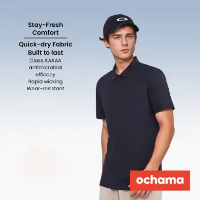 ochama [100 Series Cloud Sense Quick Dry] Sports Short-sleeved Polo Shirt Men's Running
Fitness Outdoor Summer Black M