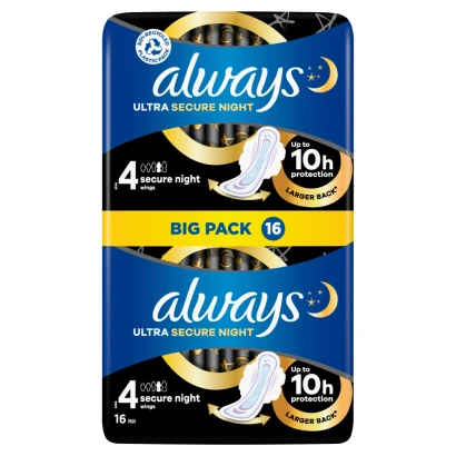 Always Ultra Sanitary Towels Secure Night (Size 4) Wings X16 Pads