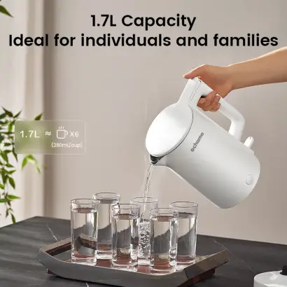 ochama Electric Kettle, Stainless Steel & Nordic White, 1.7L Cordless Kettle, Fast Boil, Push to open lid, Perfect Pour Spout