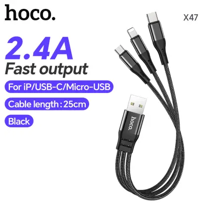 HOCO X47 3-in-1 Charging Cable Harbor - Lightning/ Micro-USB/ USB-C - 0.25M - Black