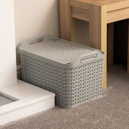 Strata Large Urban Store Basket with Lid - 24L-Cool Grey