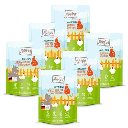 MjAMjAM - Quetschie - Chicks & Friends - Poulet savoureux aux poires fruitées 300 g x 6