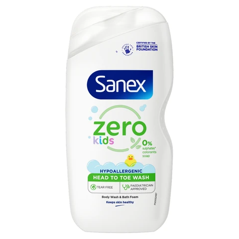 Sanex Zero% Hypoallergenic Kids Head to Toe Bubble Bath & Shower Gel 450ml