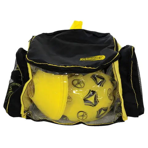 Kickmaster Football Kids Training Set with Ball, Cones, Shin Guads, Bottle & Backpack Yellow