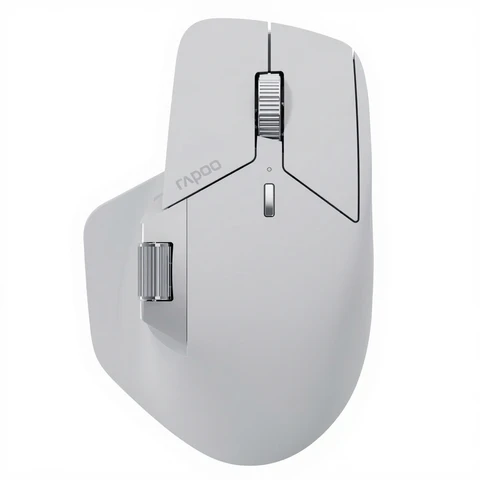 Rapoo MT760 PRO Kabellose Maus, NearLink + Bluetooth 5.0 Multi-Device, 12.000 DPI, 2.000 Polling, ergonomisch für Arbeit und Gaming, 11 programmierbare Tasten, integrierter Speicher, leise Klicks, USB-C, 120 Tage Akkulaufzeit – Hellgrau
