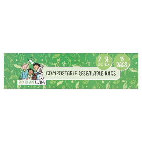 Eco Green Living Resealable Food Bags 2.5L (15 Bags) 15g