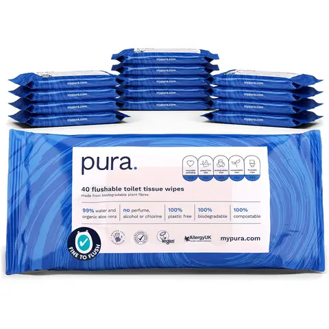 Pura Flushable Toilet Tissue Wipes 14 X 40 Wipes