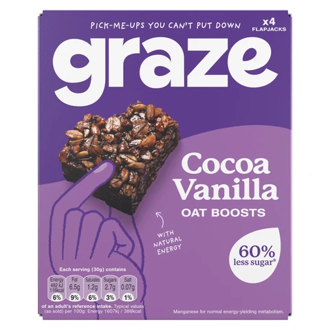 Graze Protein Bites Cocoa, Vanilla Oat Squares 4 x 30g