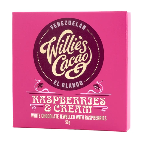 Willie's Cacao Raspberries & Cream White Chocolate with Raspberries 50g