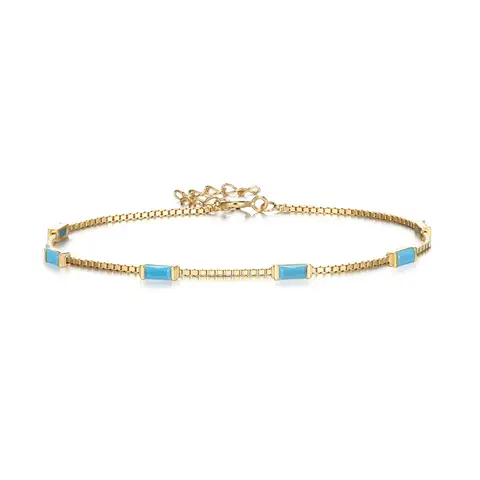 Ever Faith Dainty Emerald Cut Light Blue Created Opal Charm Link Bracelet