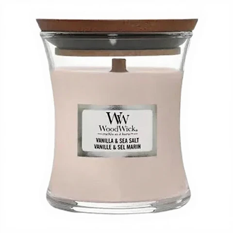 Woodwick Mini-Sanduhrkerze „Vanille & Meersalz“