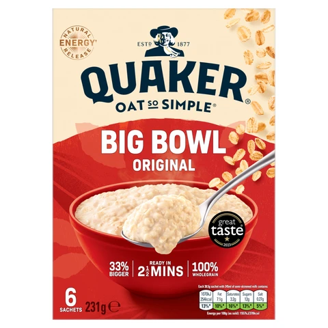 Quaker Oat So Simple Big Bowl Original 6 Pack 231g