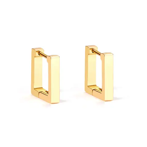 18K Gold Plated Stainless Steel Square Hoop Earrings, 14mm Small Geometric Rectangular Huggies